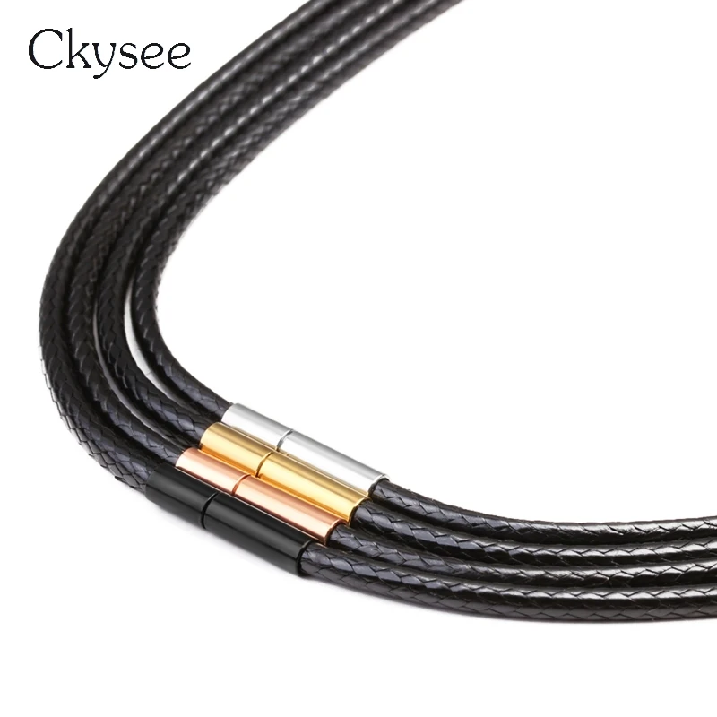 

Ckysee 50cm Long Engraving Stainless Steel Clasp Leather Necklace For Men Women PU Braided Leather Cord Collier Jewelry
