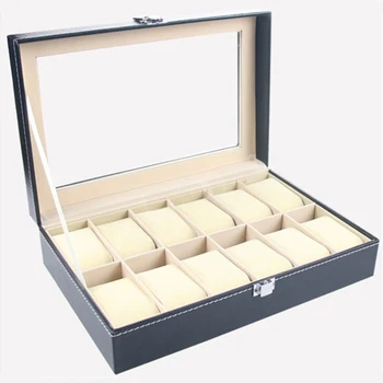 

Faux Leather Watch Box Display Case Organizer 12 Slots Jewelry Storage Box