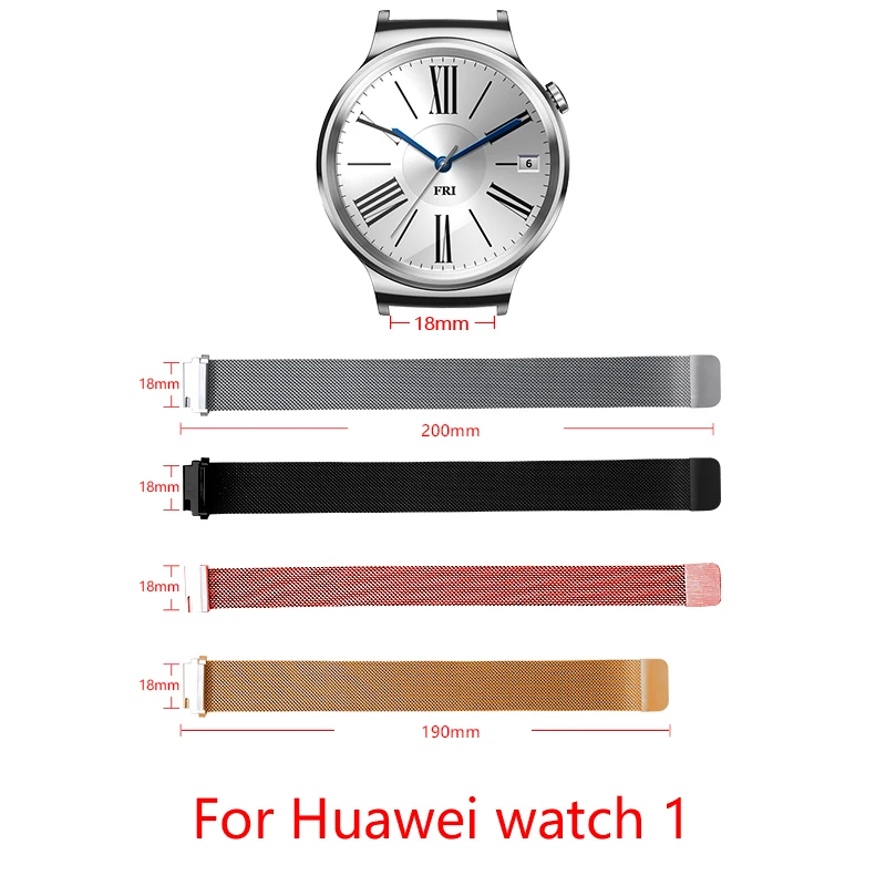 

band width 18MM Milanese loop strap For Huawei Watch 1 Magnetic buckle Adjustable size smart watch replacement Sports strap