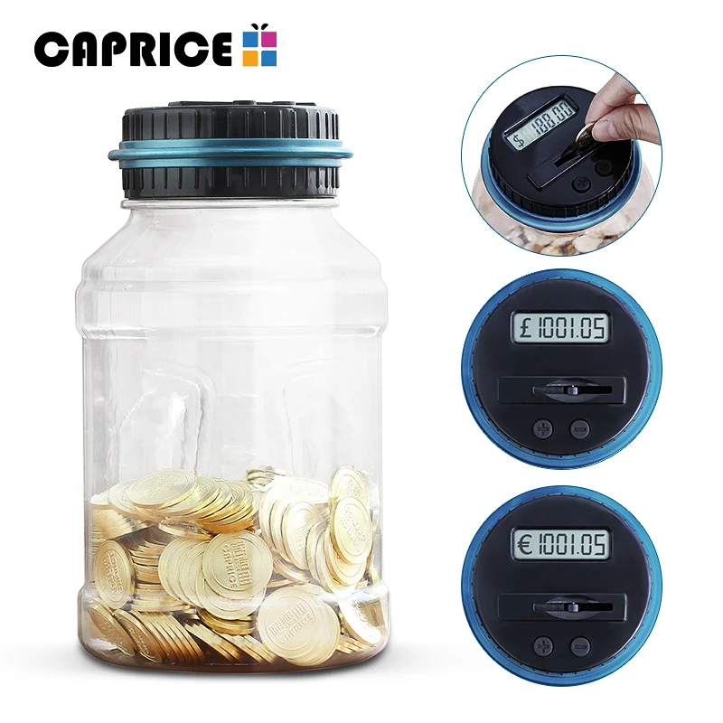 

Digital Money Box 1.8L Coin Safe Piggy Bank Deposit Saving Boxes Transparent Safe Jar Intelligent Electronic LCD Plastic CXG-PET