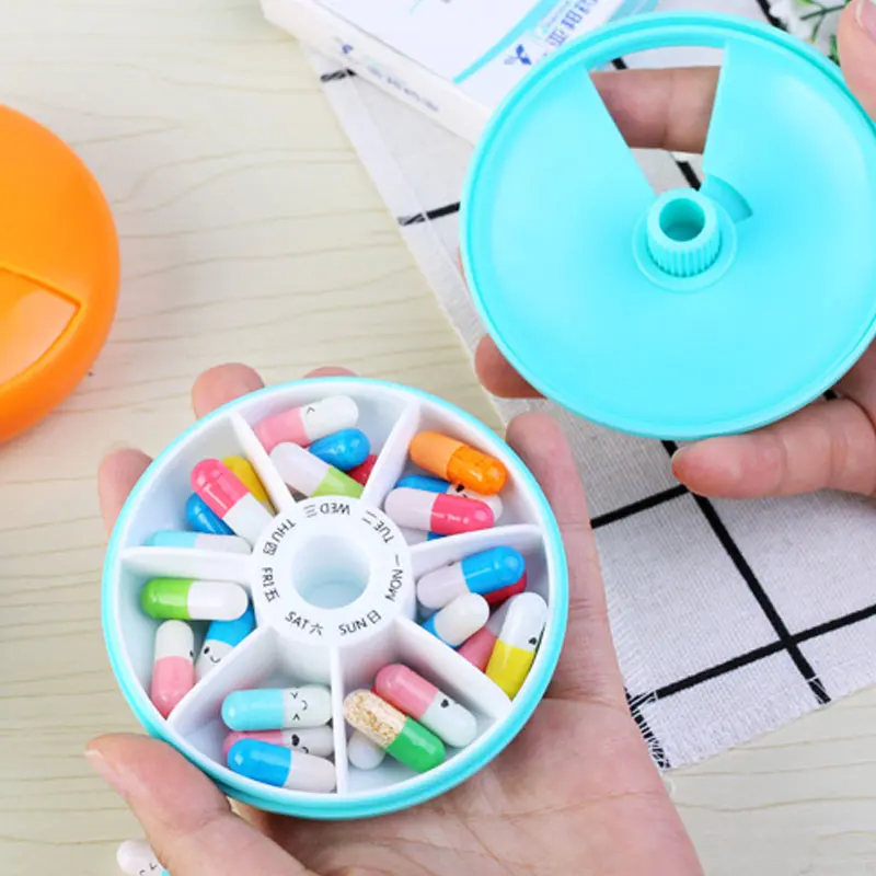 

9CM Portable Travel Pill Case Weekly Rotate 7 Days Drugs Organizer Pills Dispenser Medicine Storage Container Pillbox MFJ99