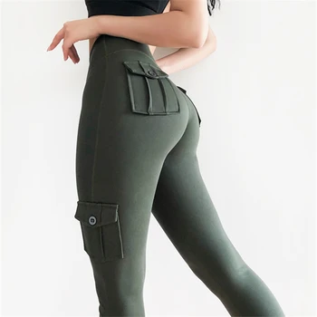 

Women Yoga Pants With Pockets Army Green Squant Running Pants Breathable Quick Dry Sport Leggings High Waist Gym Leggings