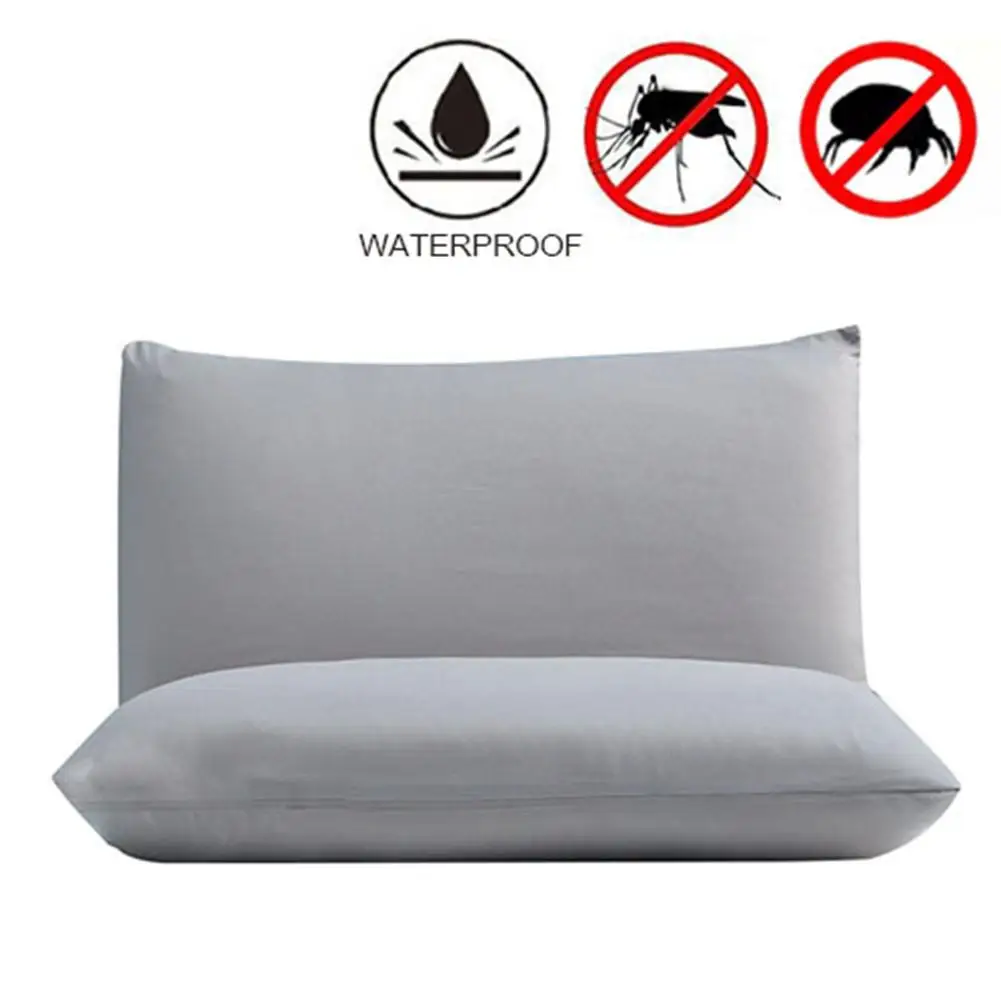 

2PCS Waterproof Pillow Case Solid Color Protector Bed Bug Proof Allergy Protection Pillow Covers Breathable Pillowcases