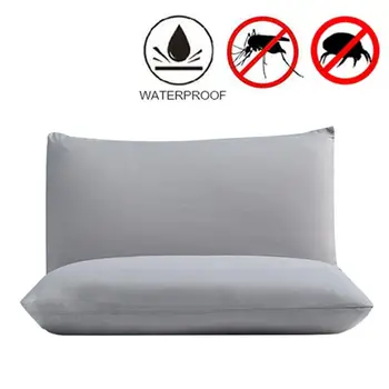 

2PCS Waterproof Pillow Case Solid Color Protector Bed Bug Proof Allergy Protection Pillow Covers Breathable Pillowcases