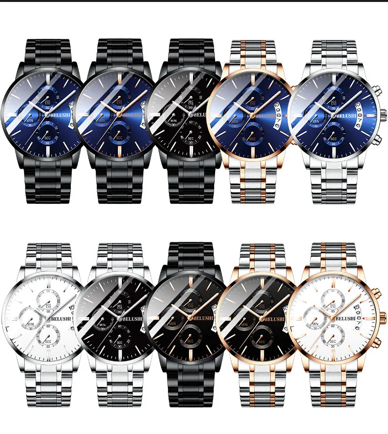 Мужские часы, деловые кварцевые часы с хронографом, роскошные Брендовые мужские часы, наручные часы для мужчин, мужские наручные часы