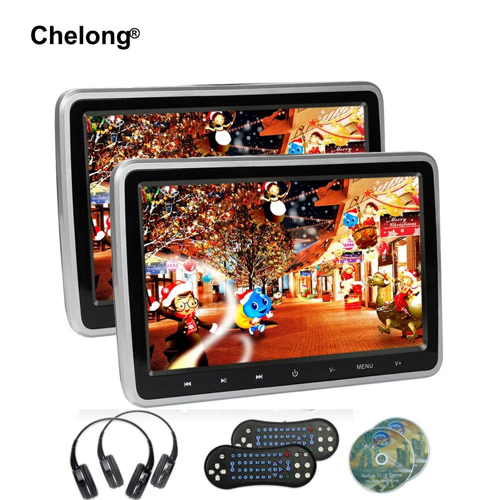 

2PCS 10.1 Inch Car Headrest Monitor DVD Video Player USB/SD/HDMI/IR/FM TFT LCD Screen Touch Button Game RemoteWireless Headphone