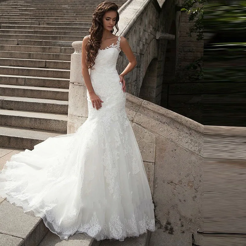 

Mermaid Bohemian Wedding Dresses 2019 Appliques Lace Custom-Made Bride Dress Vestido De Noiva Wedding Gown