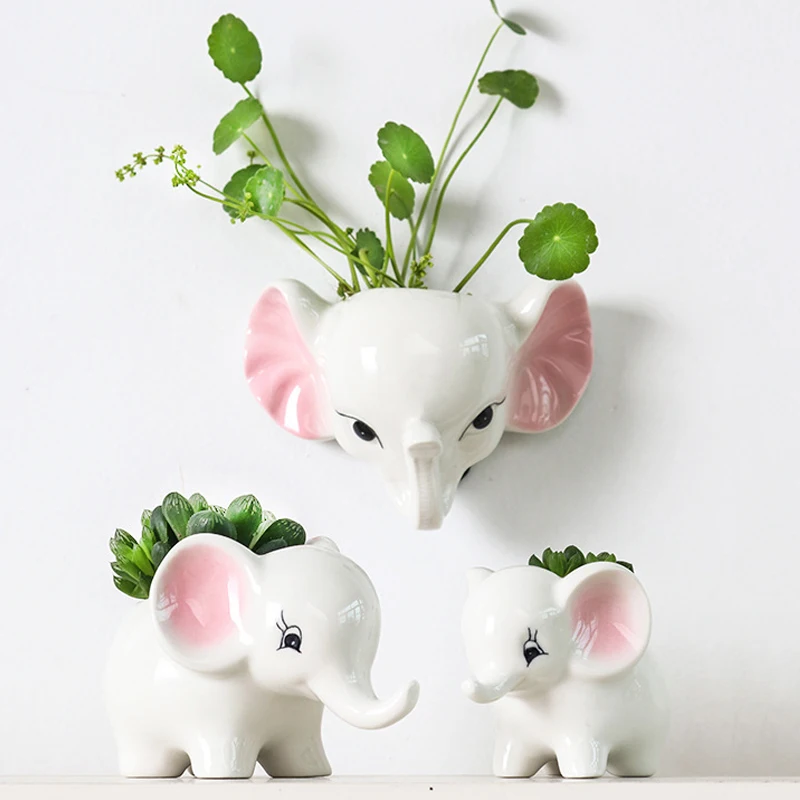 

Cute Ceramic Pots Elephant Hanging Flower Pot Succulent Plant Cartoon Pots Garden Flower Planter Home Office Bonsai Decoration