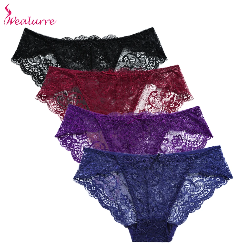 Women Sexy Full Lace Panties Girls Bow Tie Briefs Cute panty Female Floral Transparent Underwear