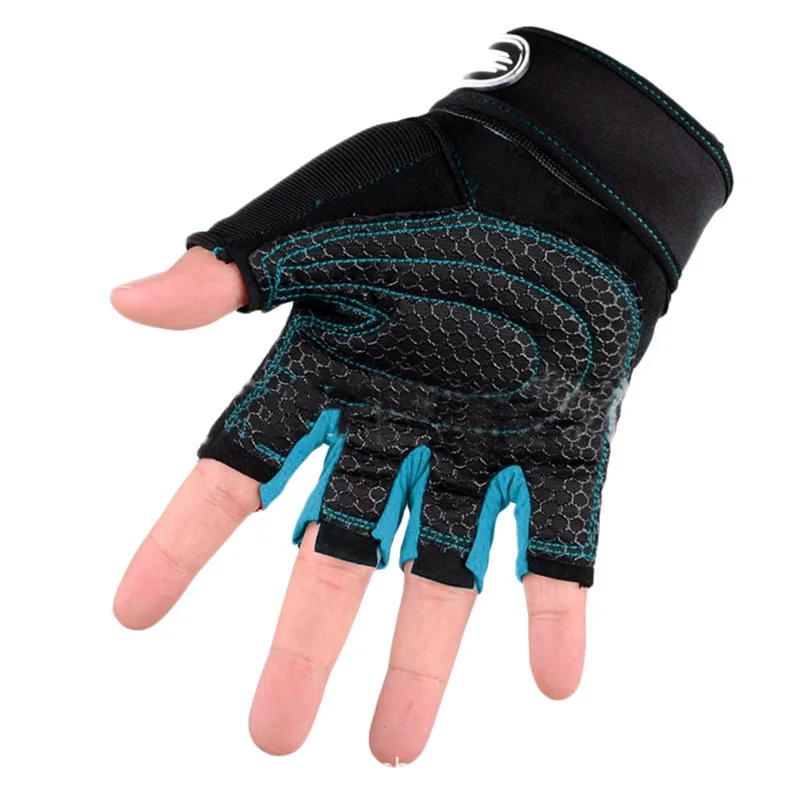 Спортивные перчатки для занятий тяжелой атлетикой унисекс для бодибилдинга Фитнес упражнения нескользящий Воздухопроницаемый полупалец спортивные тренировочные перчатки черные - Цвет: Light Blue