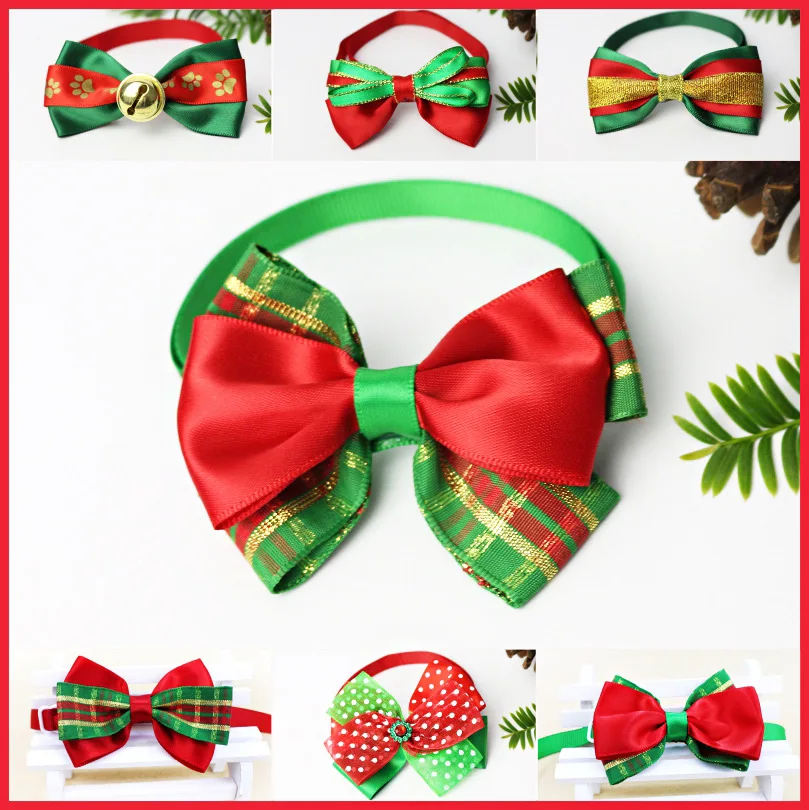 

1 Pieces Cute Christmas Pet Supplies Handmade Ribbon Dog Bow Ties Cat Neck Tie 6 Color Small Big Dog Cat Accessories