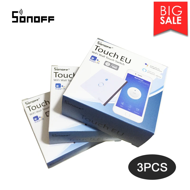 

3PCS Sonoff Touch EU/US Wifi Switch,Wireless Smart Switch DIY Remote control with timer on/off Smart Home Work With Google home