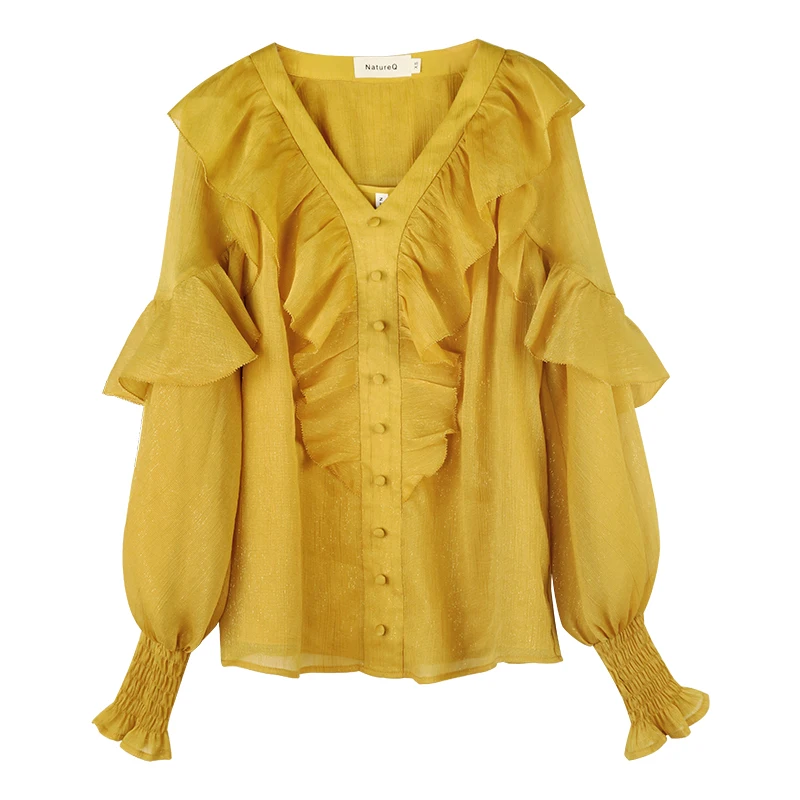 

Women Fashion Shirt V-neck Ruffles Lantern Sleeve Chiffon Blouse Flower Printing Women Tops 2019 Summer Blouse Chemise Blusa