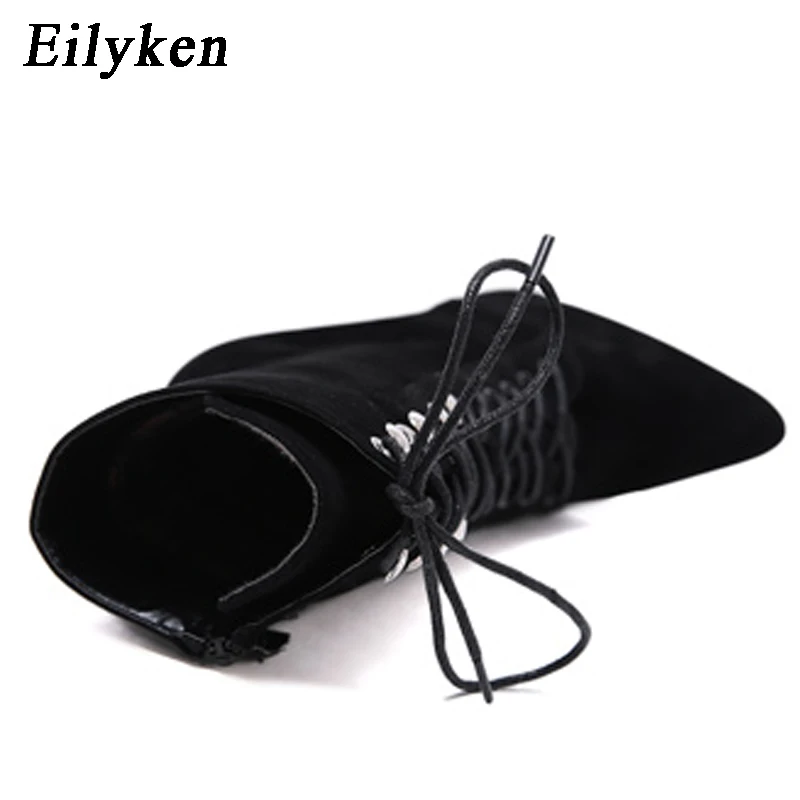 Tanie Eilyken nowe Punk kobiety botki zasznurować szpiczasty nosek szpilki czarne chelsea Boots pompy 11CM buty dla kobiet