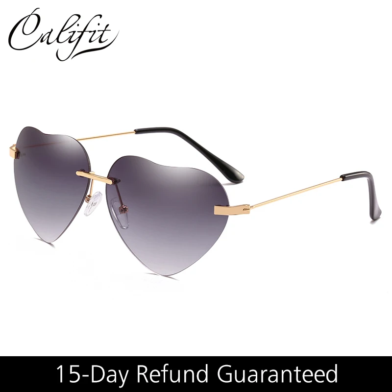 

CALIFIT Rimless Heart Sunglasses Women New Brand Design Gradient Shades Lady Fashion Sun Glasses For Women UV400 Lunette Female