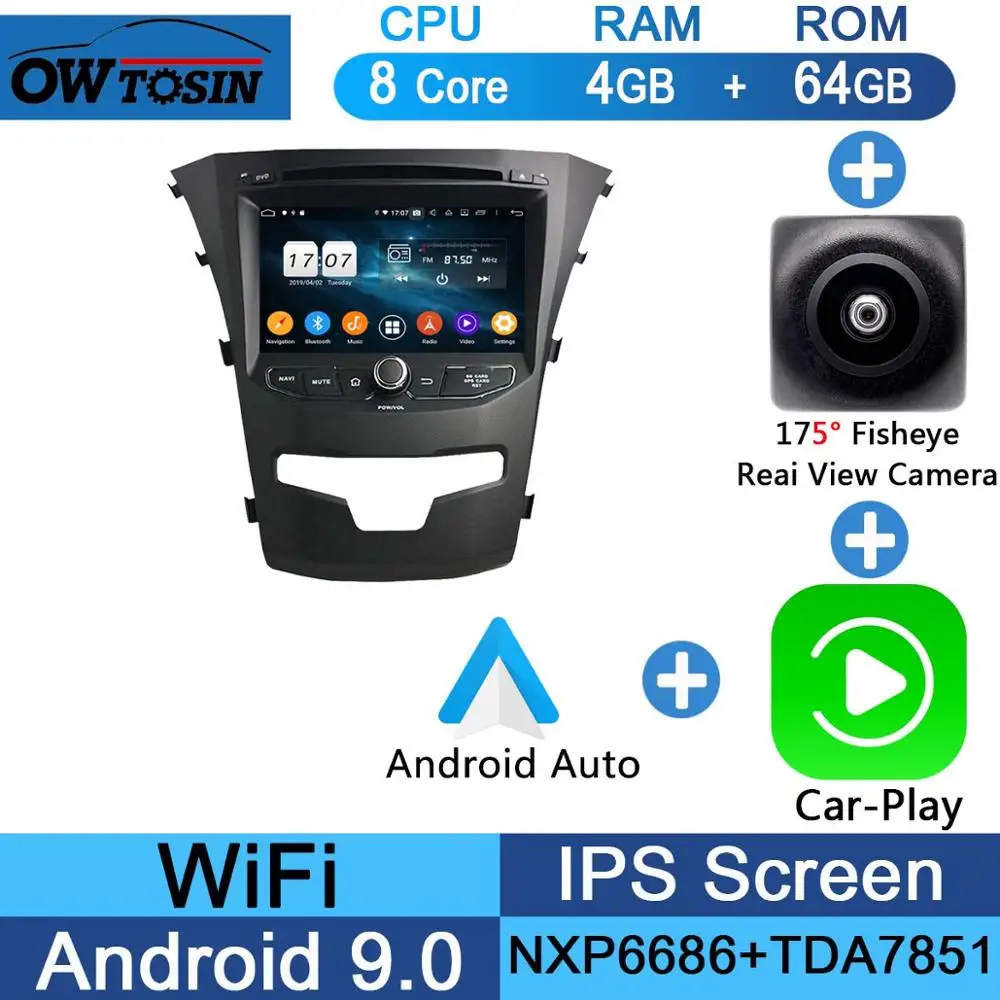 " ips 1024*600 8Core 4 Гб+ 64 ГБ Android 9,0 Автомобильный DVD плеер для SsangYong Korando 2013 радио gps попугай BT - Цвет: Fisheye Carplay n A