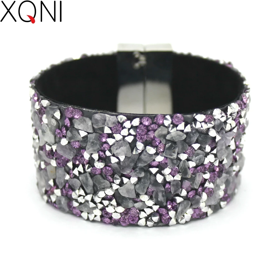 XQNI бренд высокое качество Очаровательные женские браслеты ювелирные изделия Классическая упаковка кожаные браслеты с камнем женский браслет браслеты