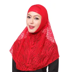 Кружевной однотонный шарф-хиджаб Обертывания Платки нейлон Макси-шали Мягкие Длинные исламские кашне в мусульманском стиле хиджаб шапка 2