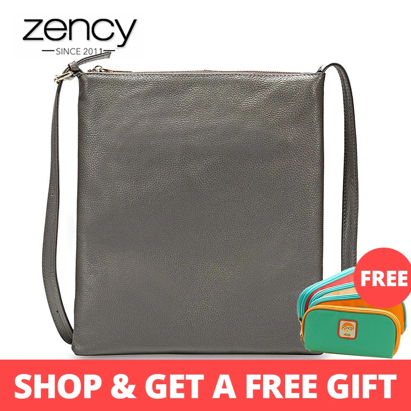 

Zency 100% Genuine Leather Satchels Preppy Style Girl Crossbody Bag Fashion Brown Lady Shoulder Purse Simple Handbag Black Grey