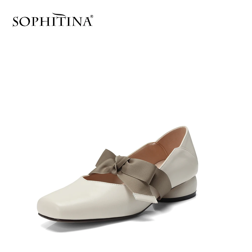 

SOPHITINA Female Elegant Spring Mary Janes Shoes High Quality Genuine Leather Butterfly-knot Lace-up Low Heels Lady Pumps PO78