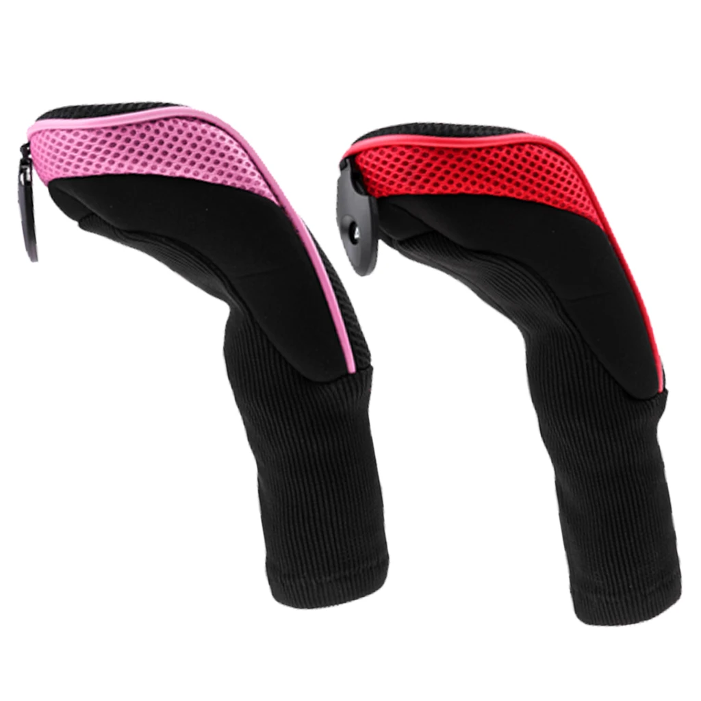 

Set of 2 Long Neck Mesh Golf Club Head Covers Hybrid UT Headcovers Pink & Red