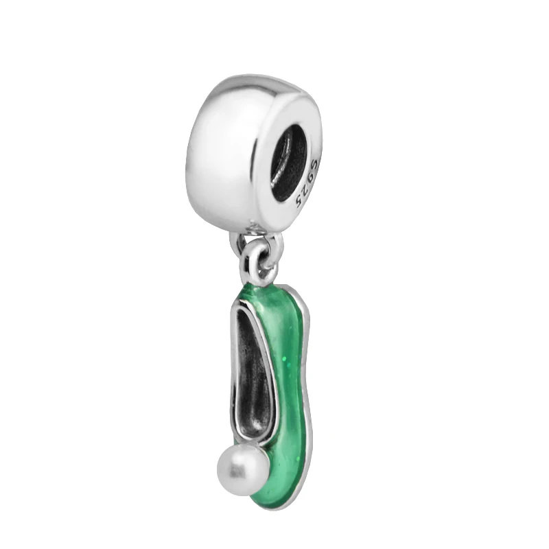 

Pandulaso Tinker Bell's Shoe White Cultured Pearl & Glittering Green Enamel Charm Fit DIY Bracelet 925 Sterling Silver Beads
