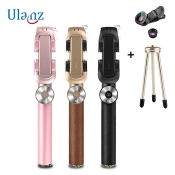 

Luxury Handheld Extendable Selfie Stick Leather Folding Bluetooth Remote Shutter Selfies Tripod For iPhone 7 plu 6 5s Samsung S8