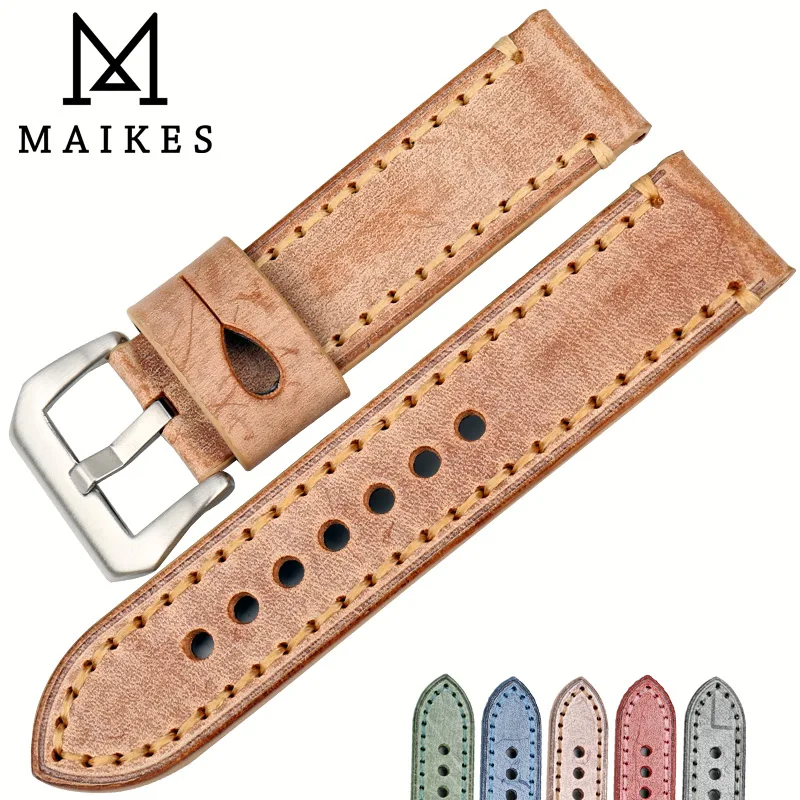 Ремешок для часов MAIKES кожаный оранжевый 22/24 мм| |