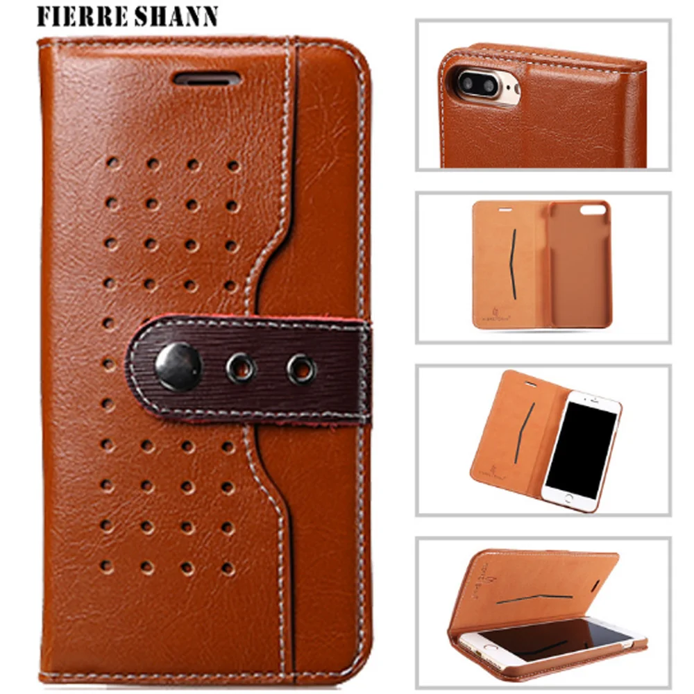 

FIERRE SHANN Western cowboy Case For iphone 7 7 plus Flip Card Slots Button Genuine Leather Wallet case cover For iphone 7