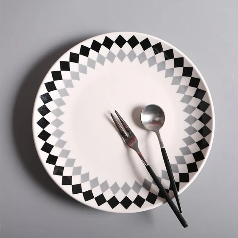 

6pc 8 Inch Creative Geometric design Ceramic Plate Porcelain Beef Dishes Dessert Dish Fruit Plate Cake Tray Food Dinnerware