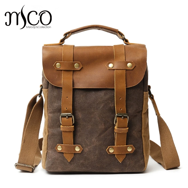 

Men's shoulder bag Waxed Camera Waterproof real leather canvas bag Retro SLR camera bag man Top-handle photographic video bag