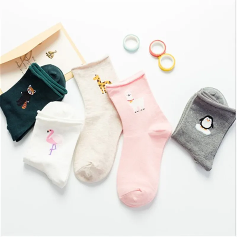 

1Pair Cute Fashion Flamingos Funny Socks Print Sheep Penguin Edge Socks Women Girls Animal Harajuku