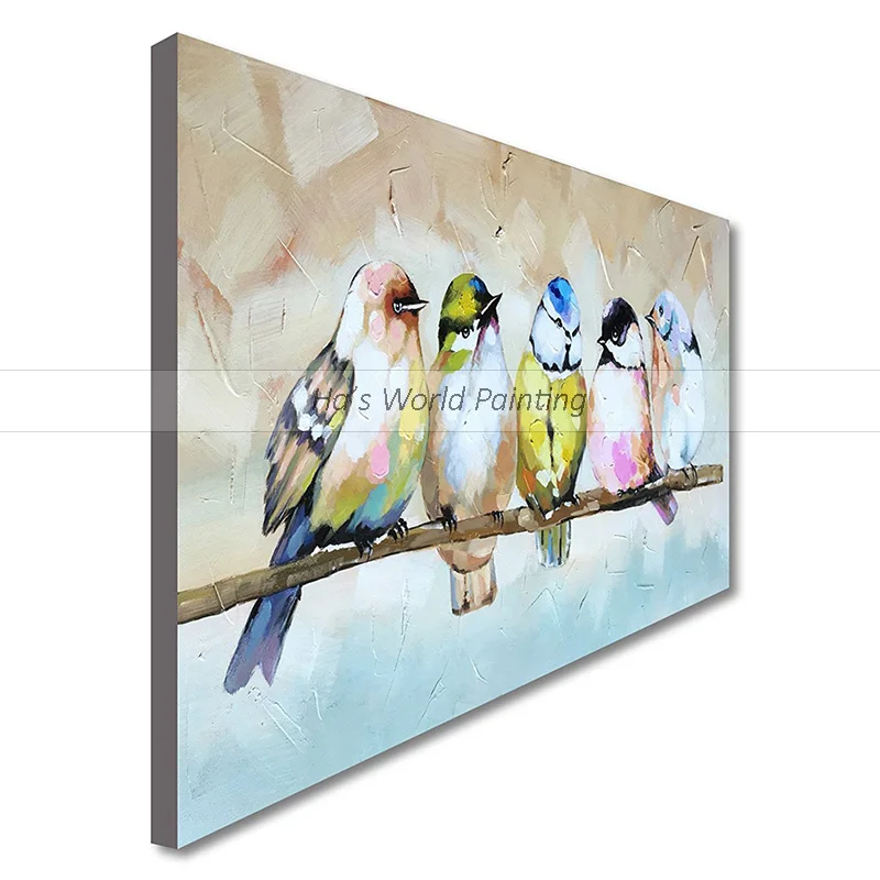 Art-Handmade-Bird-Family-Oil-painting-Animal-Canvas-Wall-Art-Modern-Decor-Artwork