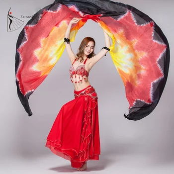 

Half Circle 100% Silk Stage Performance Props 1 Pair Silk Veil Dance Gradient Color with Wooden Sticks Belly Dance Veils Wings