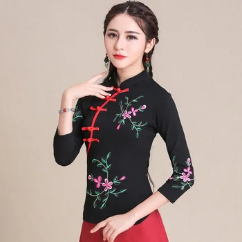 

Long shirt female embroidered blouse tunic kimono cardigan oriental Chinese style shirt summer tops for women 2019 AA4656