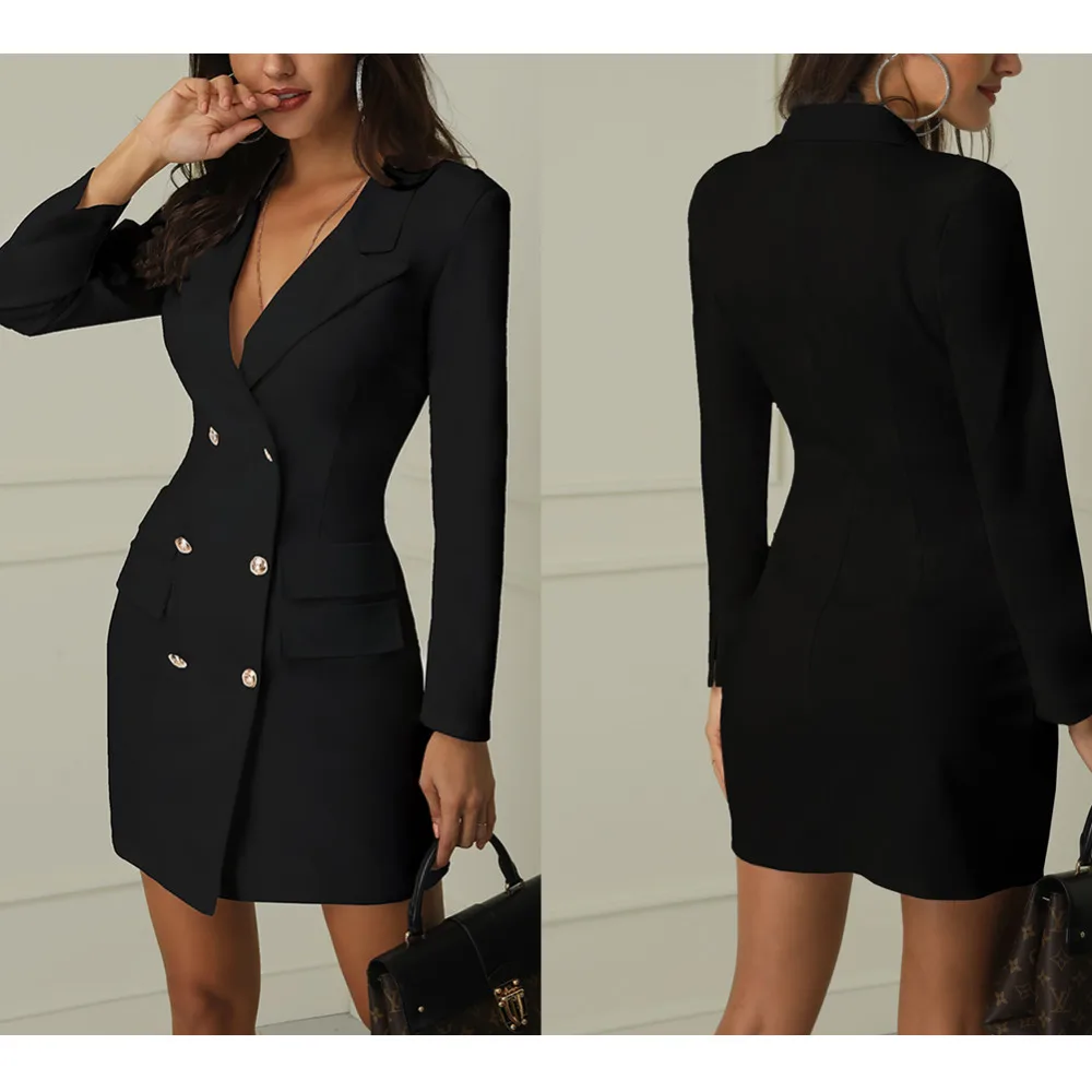 

Hirigin Women's Long Sleeve Mini Dress Buckle Buttons Slim Fit Bodycon Coat Outwear Blazer