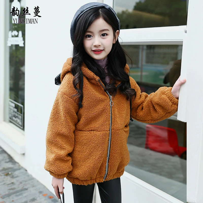 

Girls Winter Coat 4 6 8 10 to 12 Years Kids Wool Coat Long Sleeve Hooded Zipper Letter Cartoon Velvet Thickened Kids Tops 12U7A