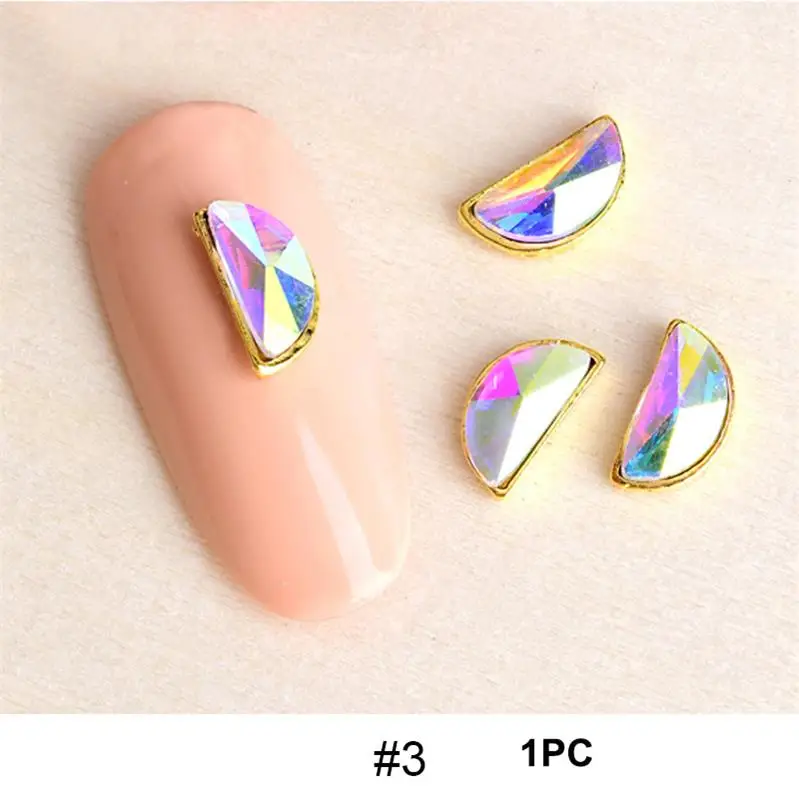 10PCS Irregular Nail Art Rhinestones Colorful Semicircle Crystal Flat Back 3D Nail Jewelry Decorations 1Pc Fluorescence Stone - Цвет: 03