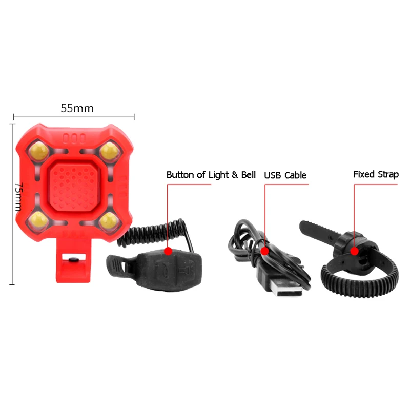 2 in 1 Bicycle Bell Bike Light USB Charging 120db MTB Road Bike Front Handlebar Electronic Horn Waterproof Cycling Lamp PA0117 (6)