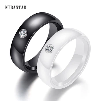 CALIENTE PROMO ❤️ Anillo de cerámica de color blanco y negro para mujer, sortija grande de cristal para boda, ancho de 6mm, talla 6-10, regalo para hombre - discount item 51% OFF Joyas y complementos