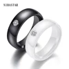 Nueva llegada anillo de cerámica de color blanco y negro para mujer con gran cristal anillo de boda ancho 6mm tamaño 6-10 regalo para hombres ► Foto 1/6