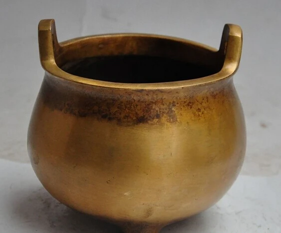 

004147 5" marked old chinese china pure bronze temple joss statue incense burner Censer
