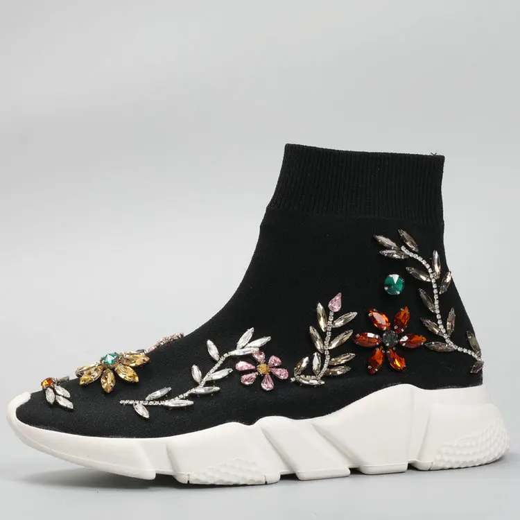 Ins Super Fire Autumn Women Wool Thick-soled Socks Short Boots Color Diamond High Help Stretch Sports Casual Shoes Sneakers WK93