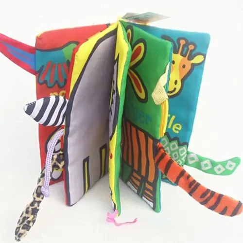 Infant Baby Toddler Kid Child Crinkle Charming Animal Tails Cloth Book for Baby Development Brain Toy