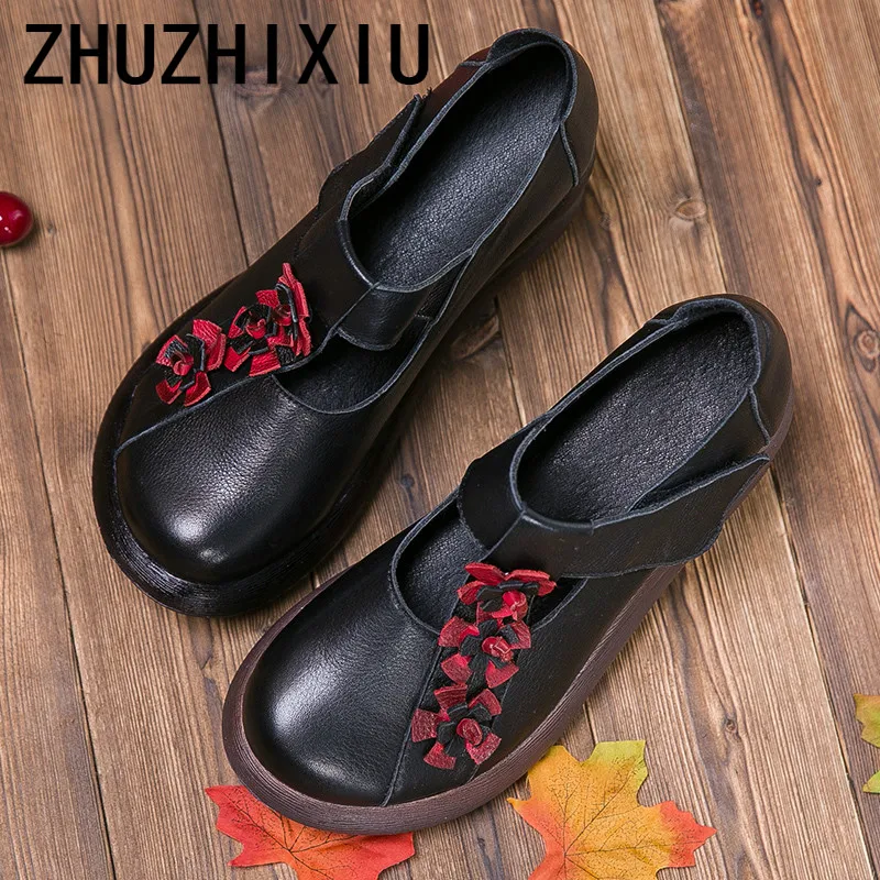 

ZHUZHIXIU-Hot,2018 spring and autumn new ladies' genuine leather shoes, national style high slope with thick bottom flower shoes