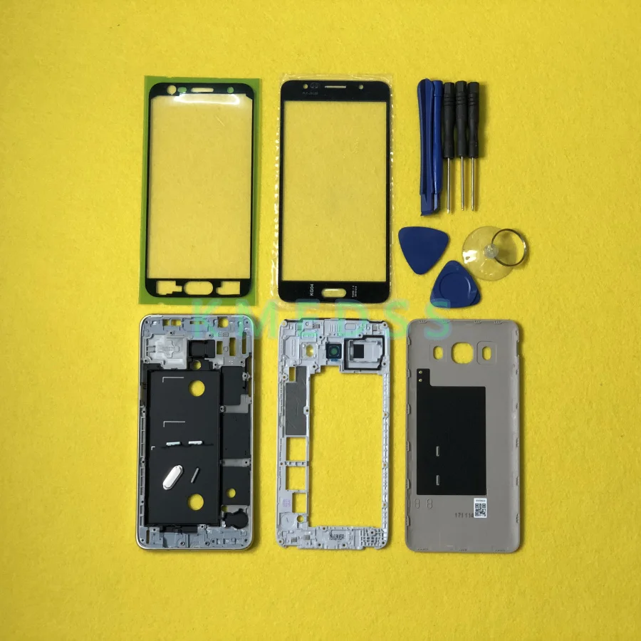 Полный корпус чехол для Samsung Galaxy J5 j510 J510F ЖК-панель средняя рамка Крышка батарейного отсека+ передняя стеклянная линза+ Инструменты