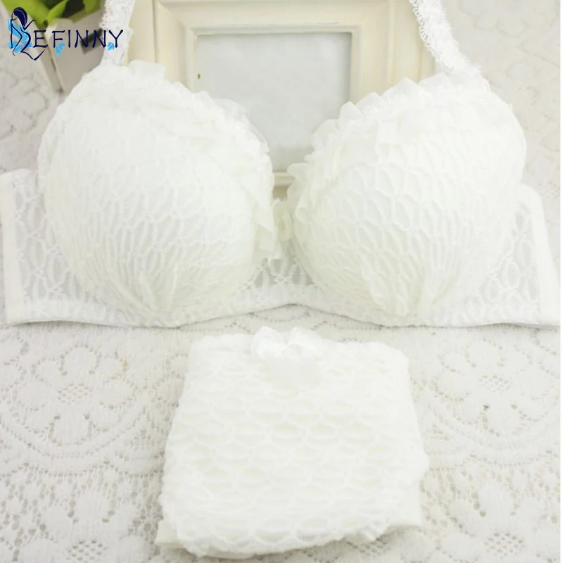 3/4 Cup Women Lingerie Ruffle Push-Up Bra Lace Underwear Underwired Bra Sets+Panties