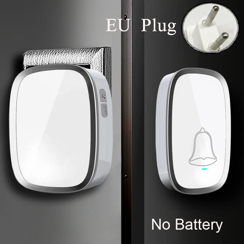 Штепсельная вилка европейского стандарта(Беспроводной дверной звонок Водонепроницаемый Smart 36 Мелодия светодиод кольцо дверной звонок AC220V 1 пуш-ап кнопка для дверных звонков+ 1 приемники - Цвет: EU No Battery