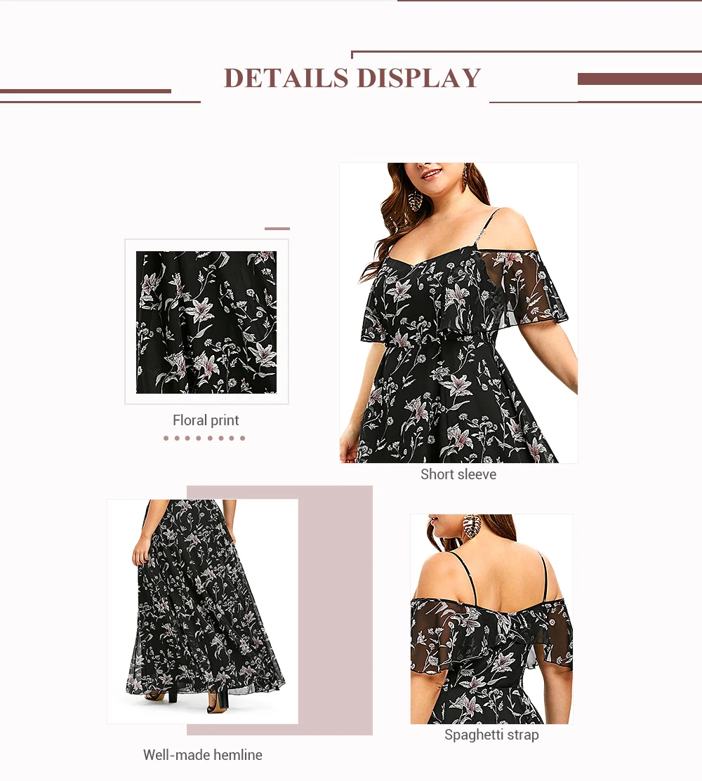 Plant Print Plus Size Cold Shoulder Dress Sexy A-Line Floor-Length Party Dress Summer Half Sleeve Boho Bohemian Long Dress Beach