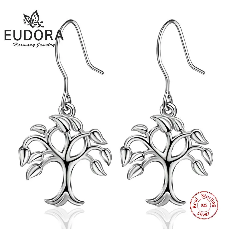 

EUDORA 100% 925 Sterling Silver Tree of life Dangle Earrings Tree Plant Fashion Drop Earrings for Women Fine Jewelry Party gifts